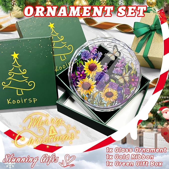 Flower Christmas Ornament, Stained Glass Xmas Ornaments and Christmas Tree - Image 3
