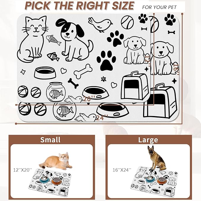 Cute Cat Bird Paw Print Dog Cat Food Mat, Absorbent Pet Feeding Mat - Image 2