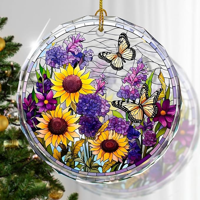 Flower Christmas Ornament, Stained Glass Xmas Ornaments and Christmas Tree by Kooirsp
