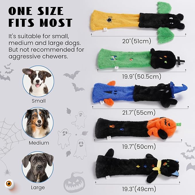 Nocciola 5 PCS Halloween Dog Squeaky Toys, No Stuffing Plush Dog Toys - Image 3