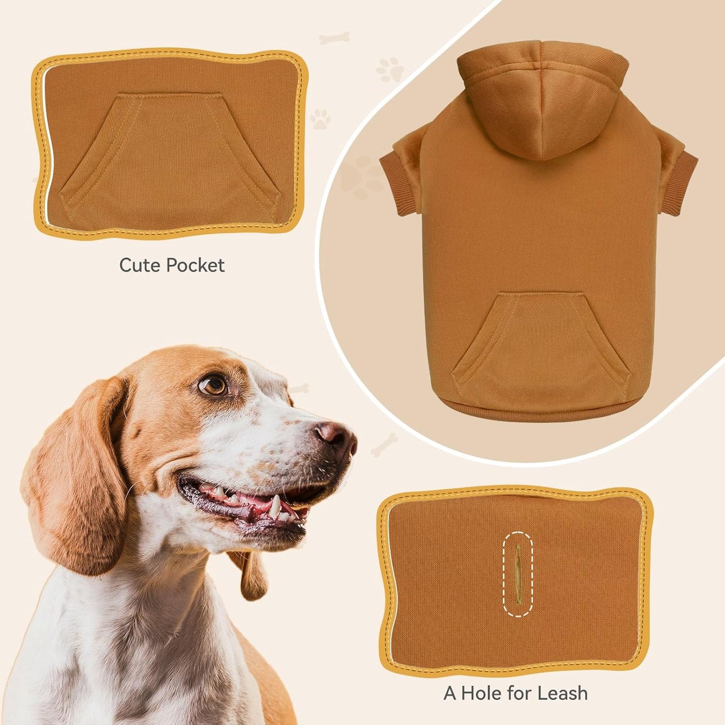 Dog Sweaters for Large Dogs Dog Hoodie Sweater Solid Soft Brushed Fleece Clothes Sweatshirt with Pocket(Coffee-XL)