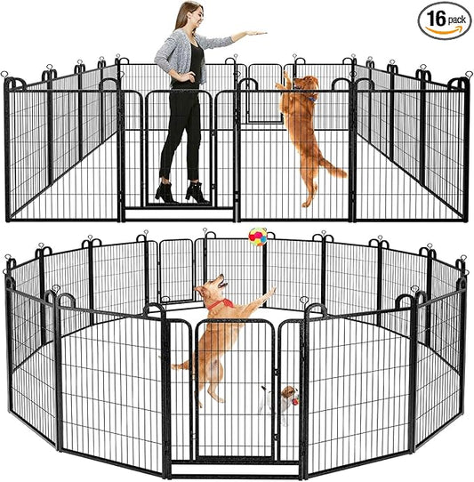 Dog Playpen Outdoor 16 Piece Panels Heavy Duty Dog Fence 40" Height Anti-Rust by Committedtobetterpetlife
