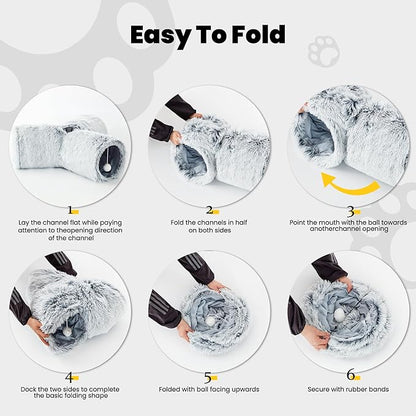 Tempcore Plush Cat Tunnel for Indoor Cats，Collapsible 3-Way Pet Tunnel Toy - Image 9