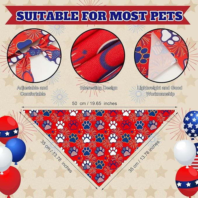 50 Pcs Patriotic Paw Print Dog Bandanas Bulk 4th of July Bandanas - Image 3