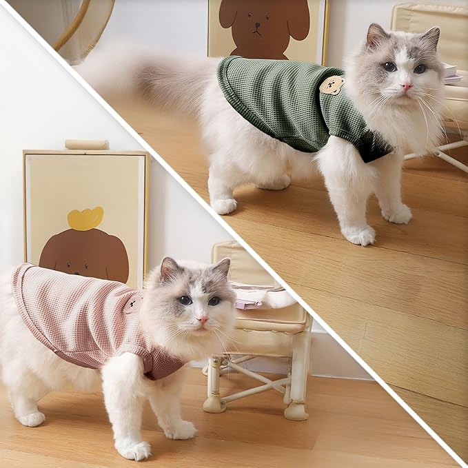Waffle Knit Cat & Dog T Shirt for Small Dogs, Stretchable Puppy Shirt for - Image 5