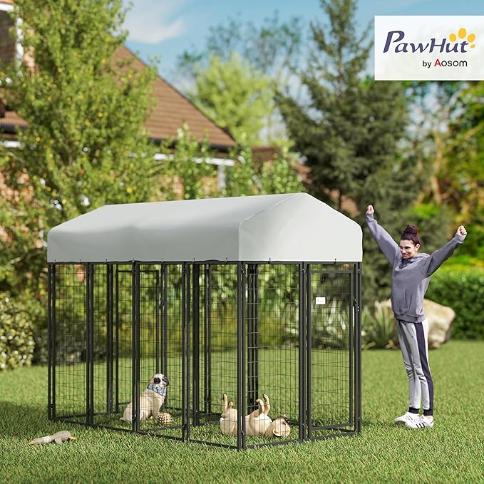 PawHut Outdoor Dog Kennel with 2 Rooms, UV-Resistant & Waterproof Cover - Image 2