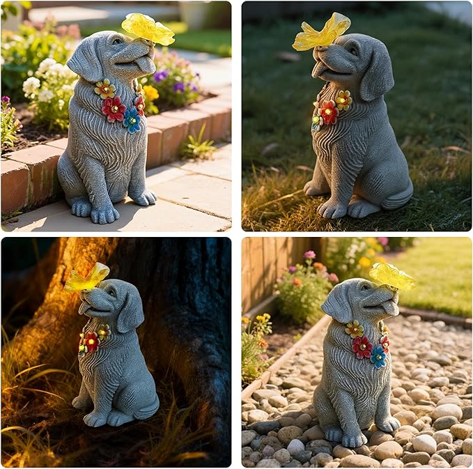 Dog Garden Statue with Solar Butterfly Light - Image 6