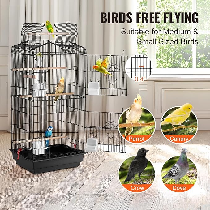 VEVOR 41-inch Open Top Large Parrot Bird Cage, Hanging Bird Cage - Image 4