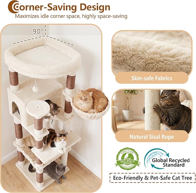 Heybly Cat Tree, 53.1-Inch Corner Stable Cat Tower - Image 5