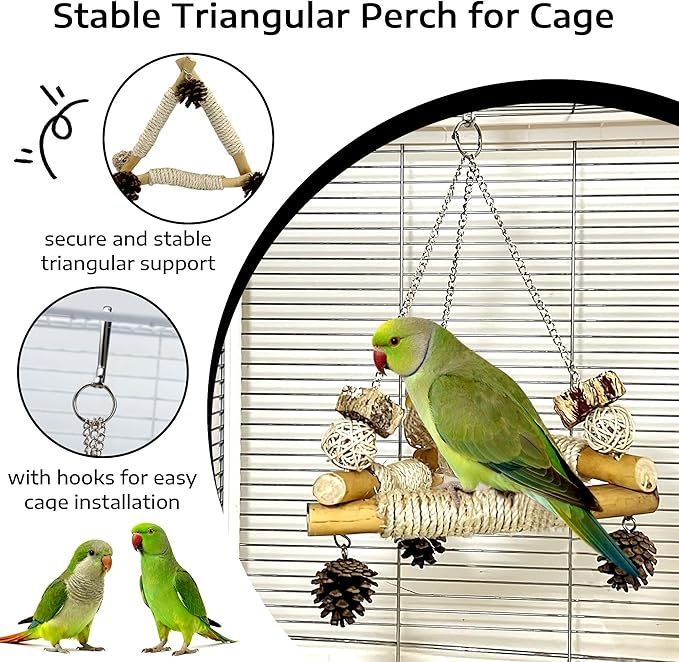 Large Bird Swing for Cage with Chew Toys, 3 Sisal-Wrapped Bird Perches & Stable - Image 3