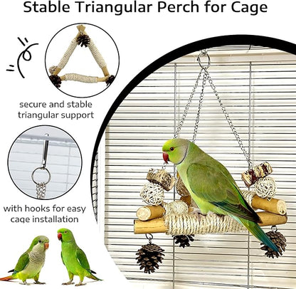 Large Bird Swing for Cage with Chew Toys, 3 Sisal-Wrapped Bird Perches & Stable - Image 3