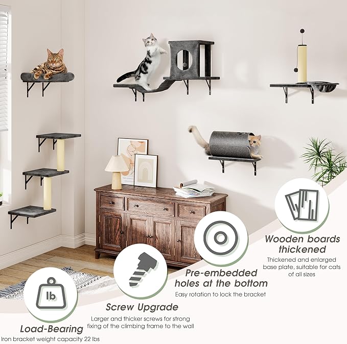 Cat Wall Shelves, 7-in-1 Wall Mounted Cat Climber Set, Indoor Cat Furniture – - Image 5