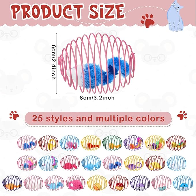 Jecery 25 Pcs Cat Spring Balls Toys Stretchable Rolling Balls Colorful Playful - Image 2