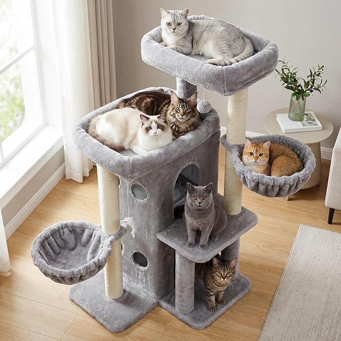 Heybly Cat Tree with Reinforced Big Base, 41.3-Inch Sturdy Cat Tower - Image 9