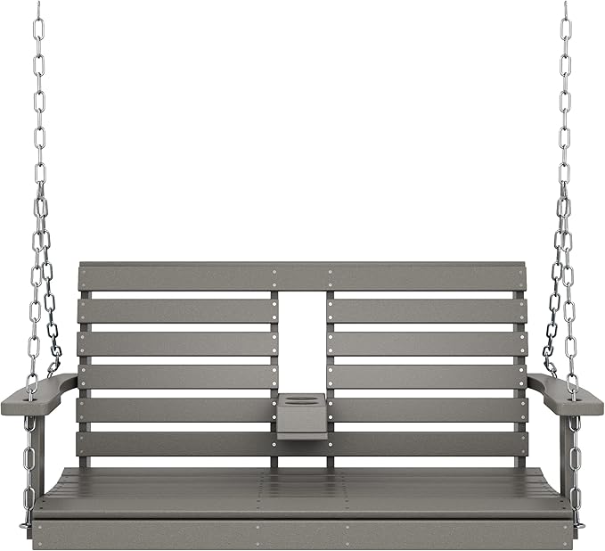 KINGYES Outdoor Hanging Porch Swing, 2 Seat Patio Swing Recliner - Image 9