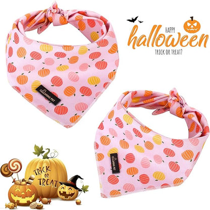 ARING PET Halloween Dog Bandanas, Cotton Pink Pumpkin Pet Bandanas Cute - Image 3