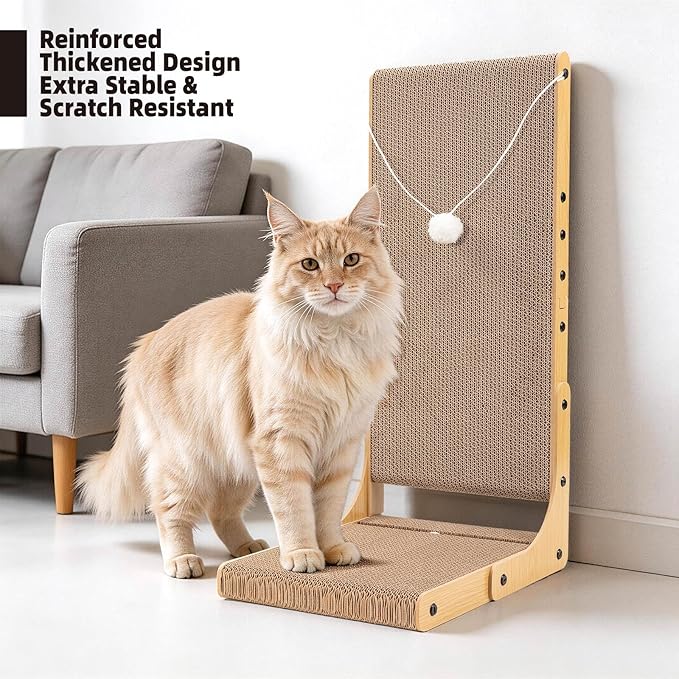 27.6 Inch Reinforced Cat Scratcher, L-Shaped Wall Mount Scratching Post - Image 2