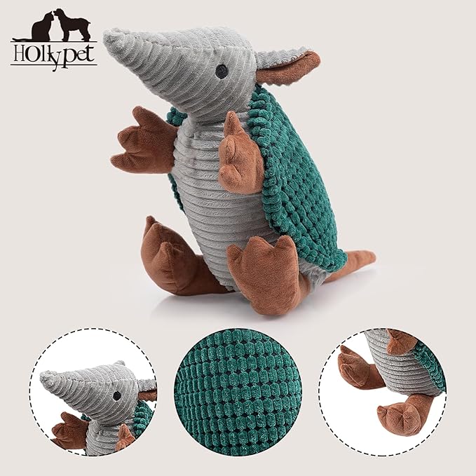 Hollypet Plush Dog Squeaky Toy Stuffed Armadillo Animal Pet Puppy Chew Toys - Image 3