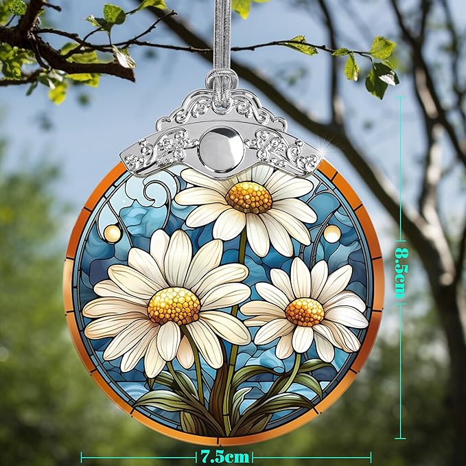 Stained Glass Christmas Ornament, Jocidea Daisy Christmas Decorations, - Image 2
