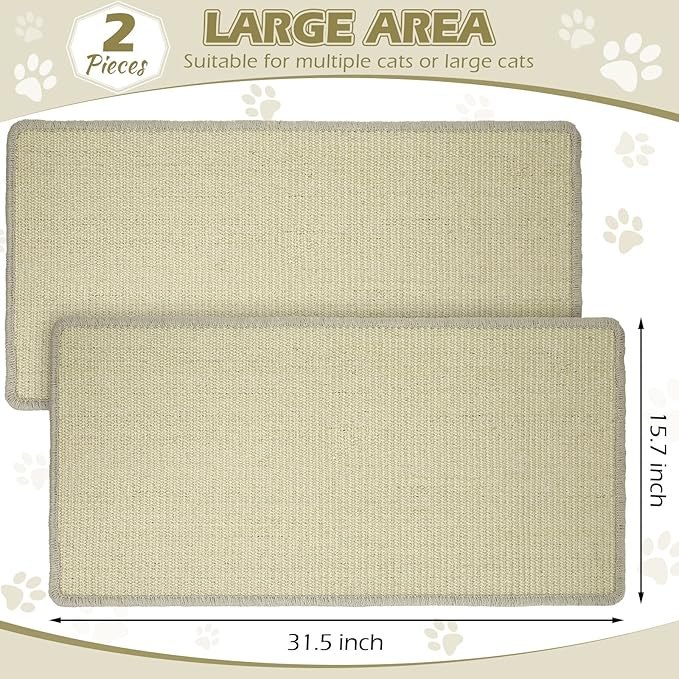 Riakrum Cat Scratch Pad, 2 Pack 32 x 16 Inches Sisal Mat, Natural Fabric Cat Pad - Image 2