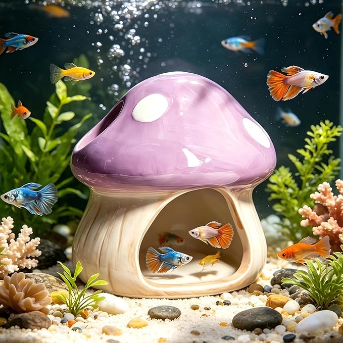 Cute Aquarium Mushroom House Betta Fish Tank Accessory Decor Mini Ceramic Fish - Image 2