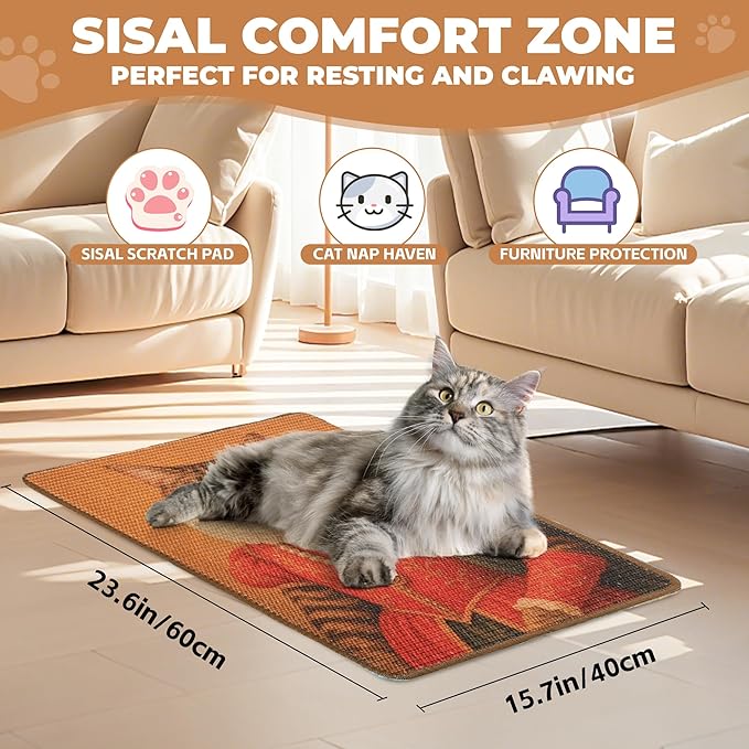 Sisal Cat Scratcher Mat, Cat Wall Scratcher - Image 2