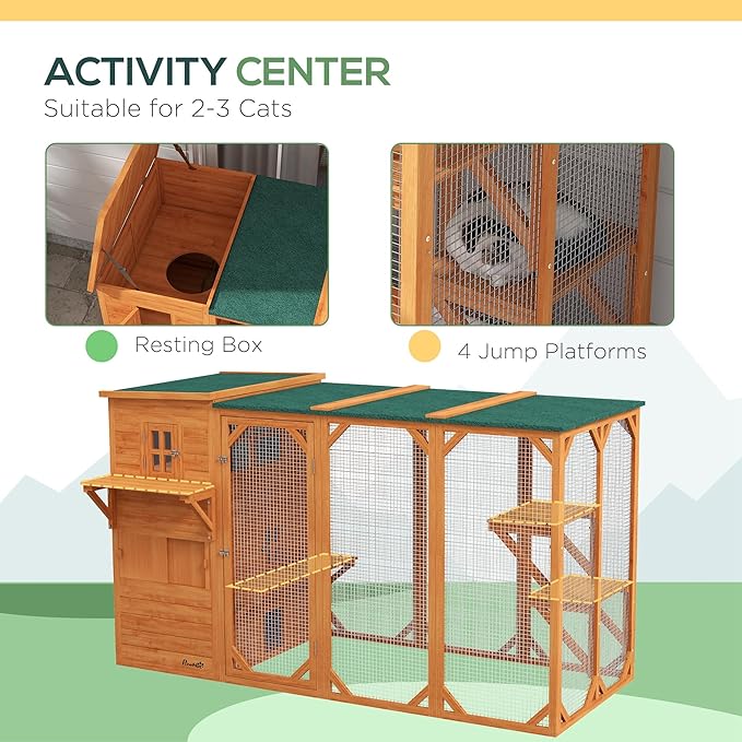 PawHut Catio Outdoor Cat Enclosure, Large Wood Kitten Cat House Enclosure - Image 3