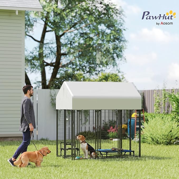 PawHut Outdoor Dog Kennel with Roof, UV-Resistant & Waterproof Cover, - Image 2