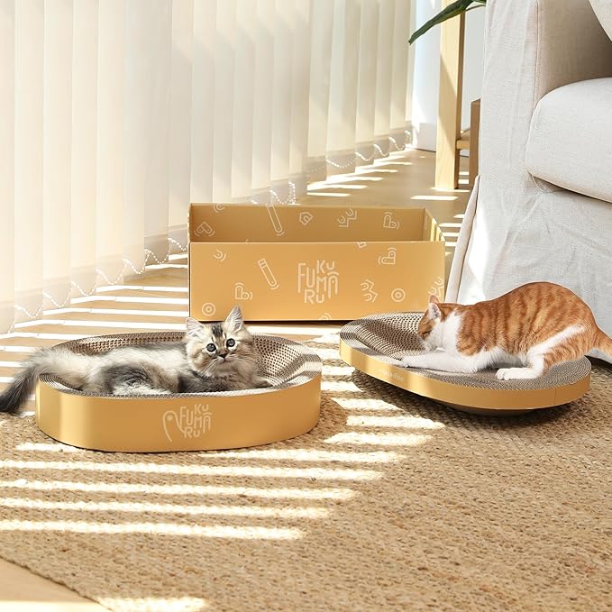 FUKUMARU 3PCS Cardboard Cat Scratcher, Durable Oval Cat Scratch Pad Bed Bowl - Image 8