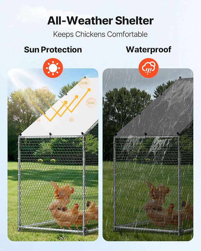 VEVOR Large Metal Chicken Coop, 9.8 x 3.3 x 6.6 ft, Walk-in Chicken Run House - Image 5