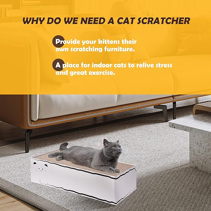 Smartbean Cat Scratcher, 17.3"L x 7.9"W x 4.7"H, Reversible Design - Image 6