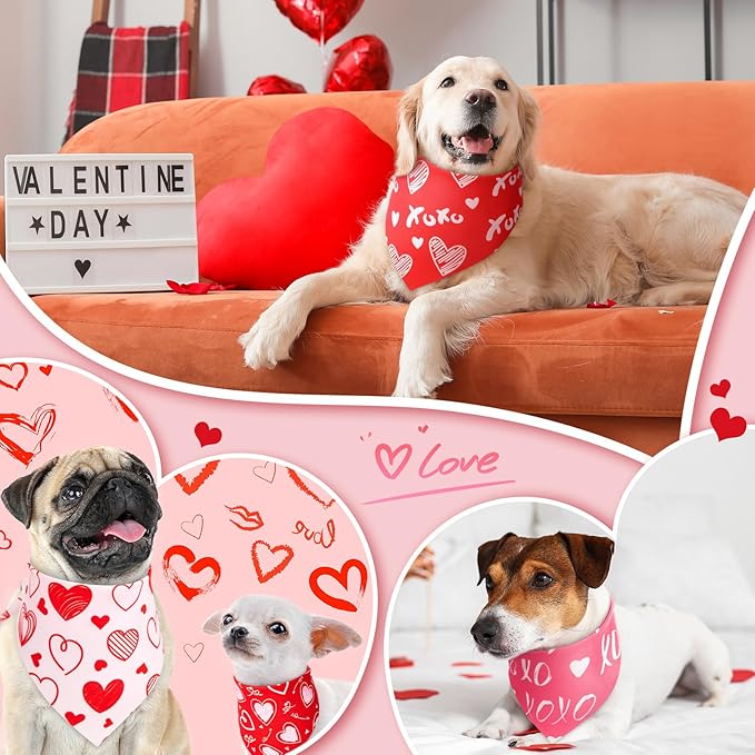 50 Pcs Valentines Day Dog Bandanas Bulk Red and Pink Heart Bandanas - Image 6