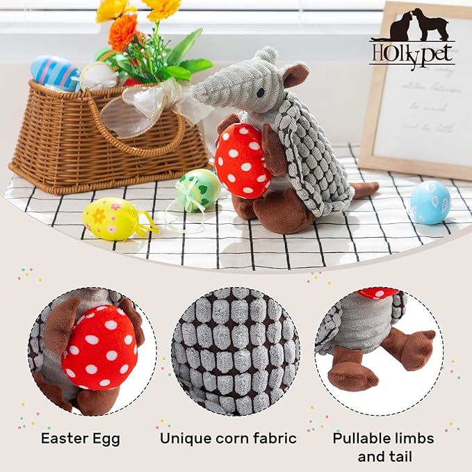 Hollypet Plush Dog Squeaky Toy Stuffed Armadillo Animal Pet Puppy Chew Toys - Image 3