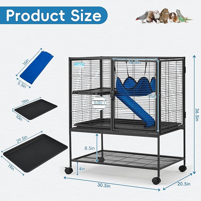 HABUTWAY 36.5''H Large Metal Rolling Ferrets Cage, 2-Tiers Small Animal Cages - Image 3