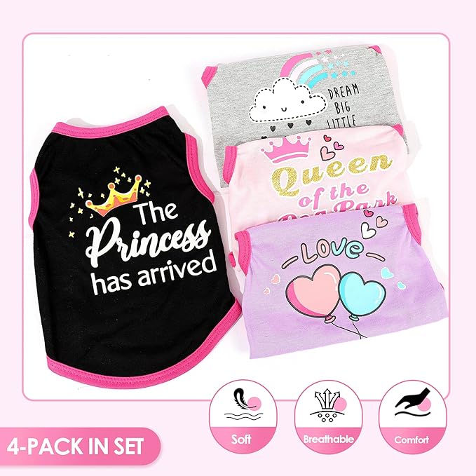 4 Pack Dog Shirts for Small Dogs Spring Summer Printed Puppy Clothes Cute Pet T - Image 5