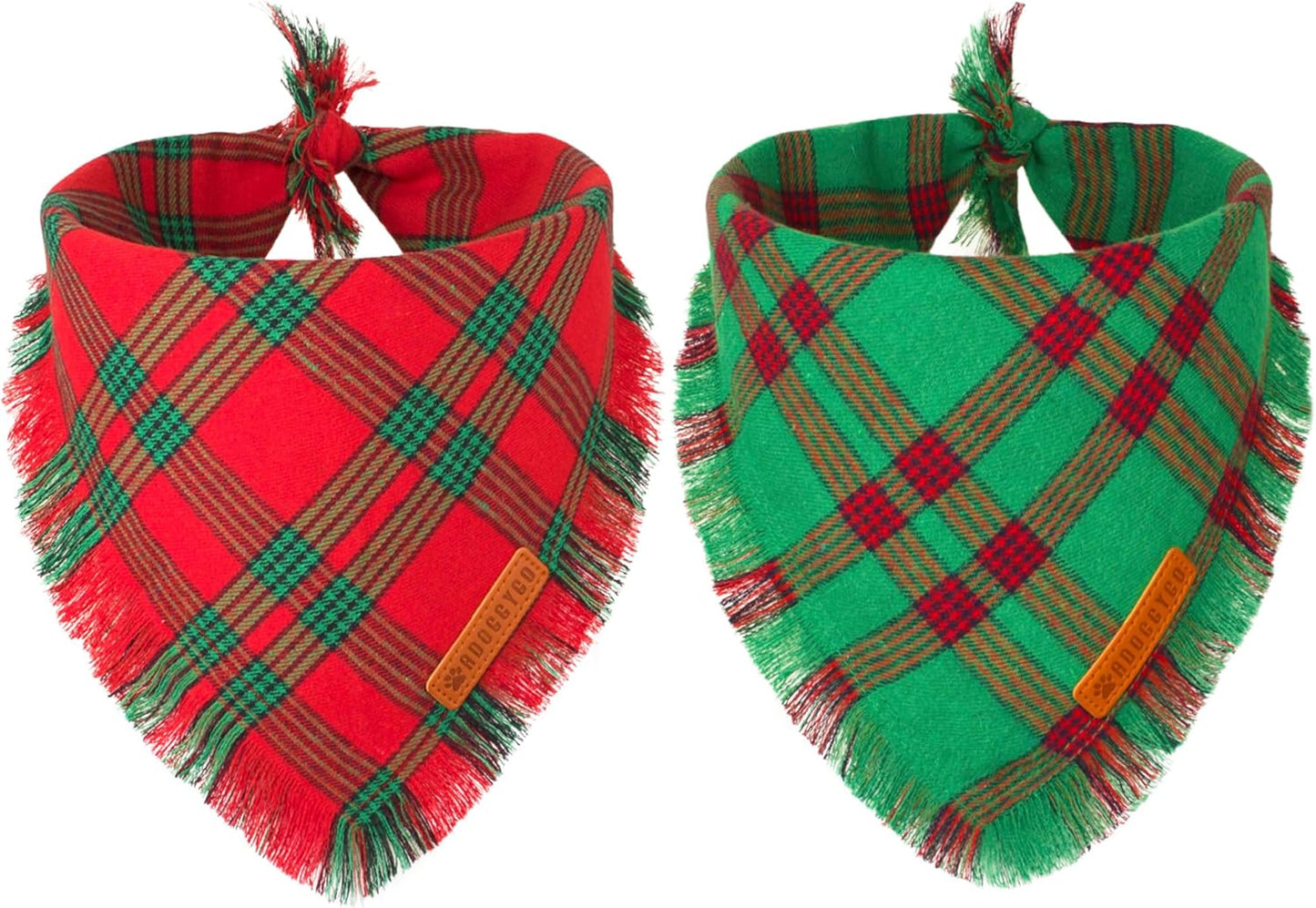 ADOGGYGO Christmas Dog Bandanas with Tassels, Red Green Plaid Pet Xmas Scarf Bib, Multiple Sizes, Christmas Bandana for Extra Large Dogs Pets (X-Large)