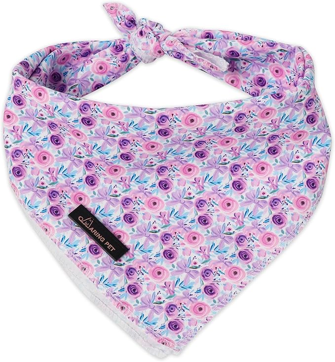 ARING PET Girl Dog Bandanas, Cute Summer Purple Rose Bow Floral Pet Bandana by ARINGPET