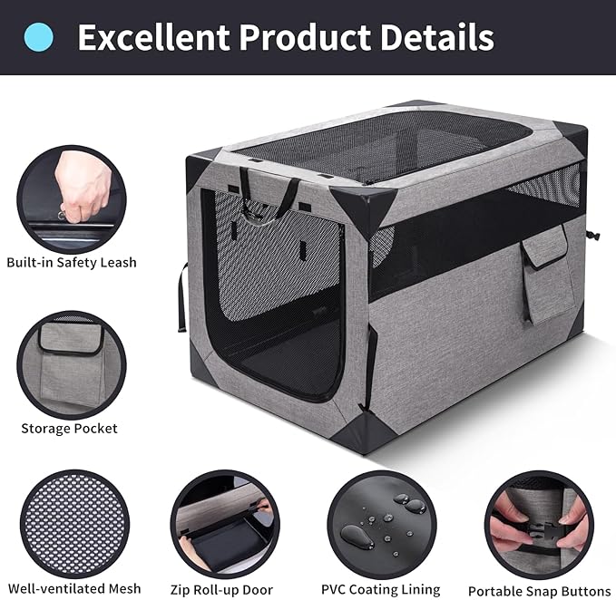 Zikopomi 30 Inch Portable Travel Dog Crate, 3 Door Collapsible Soft Pet Kennel - Image 3