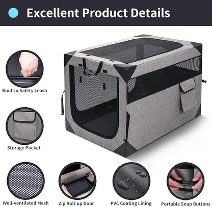 Zikopomi 30 Inch Portable Travel Dog Crate, 3 Door Collapsible Soft Pet Kennel - Image 3