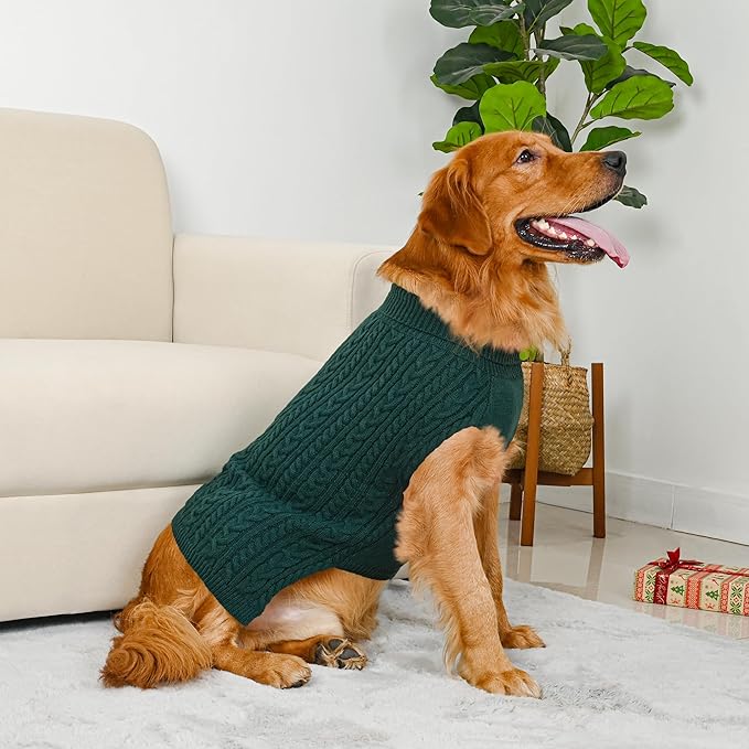 2 Pack Dog Sweaters for Large Dogs Winter Turtleneck Pullover Cable Knit Fleece - Image 5