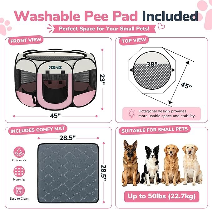 Dog Playpen with Pee Pad, Portable Puppy Pet Crate Indoors - Image 2