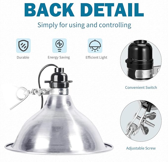 EP Clamp Lamp Light with Detachable 8.5 Inch Aluminum Reflector, 150 Watt E26 - Image 2