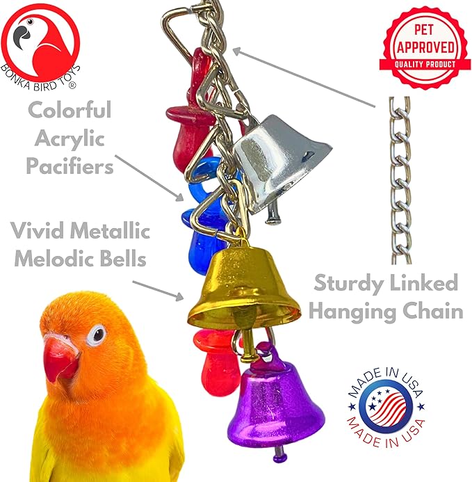 Bonka Bird Toys 1107 Jingle Bells 6" x 2" Acrylic and Metal Hanging Toy - Image 3