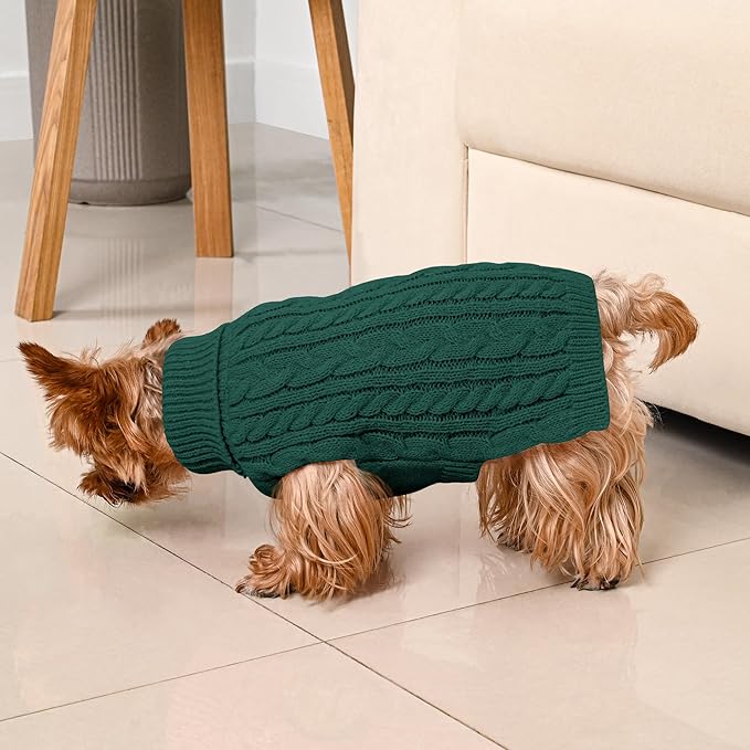 2 Pack Dog Sweaters for Small Dogs Winter Turtleneck Pullover Cable Knit Fleece - Image 6