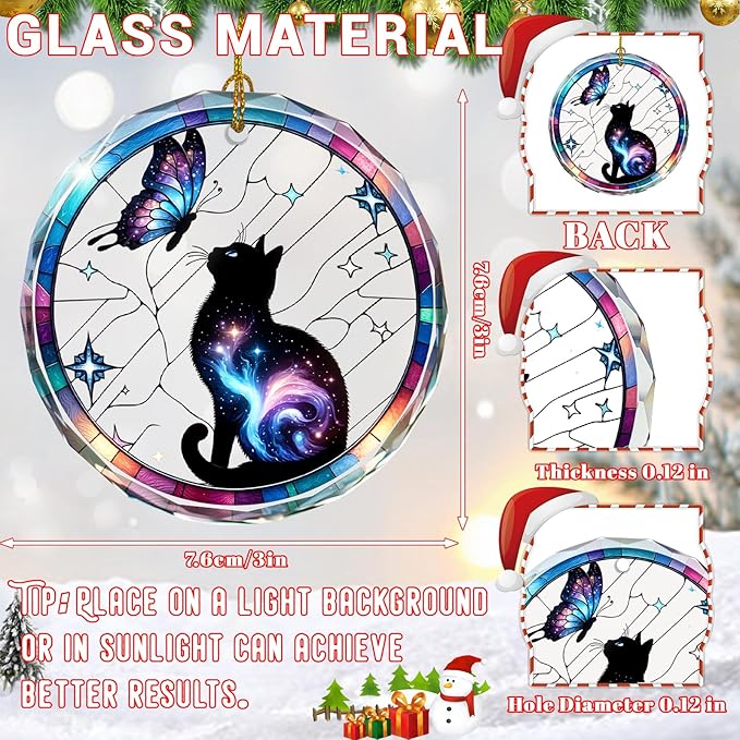 Stained Glass Black Cat Ornament, Cat Christmas Decoration - Image 2