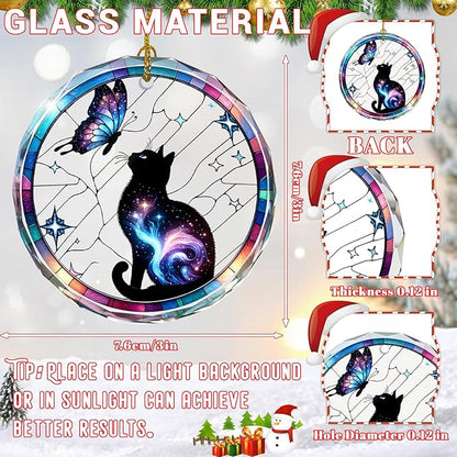 Stained Glass Black Cat Ornament, Cat Christmas Decoration - Image 2