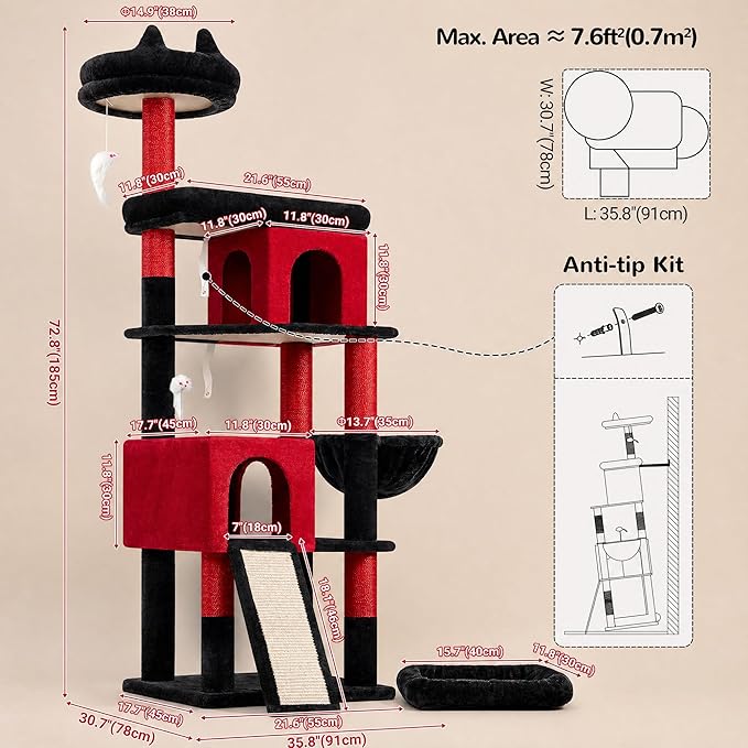 Globlazer Heavy Duty Gothic Cat Tree, 72in Large Cat Tower - Image 7
