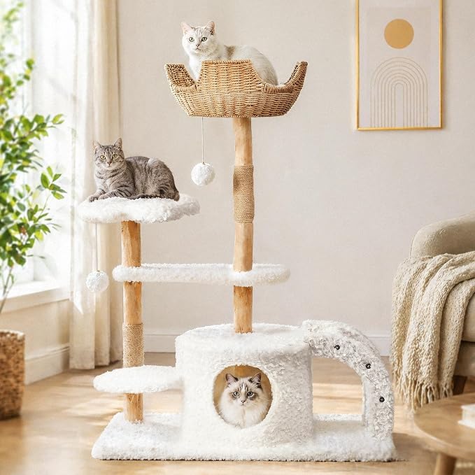 Easyego Modern Cat Tree, 45.6" Aesthetic Wood Cat Tree Tower - Image 2