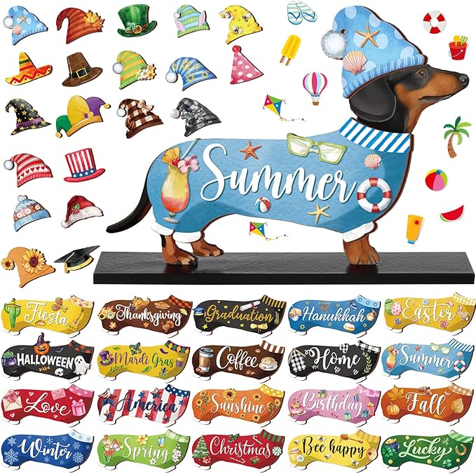 42 Pcs Interchangeable Summer Dachshund Holiday Wiener Dog Decor Seasonal by Anglechic