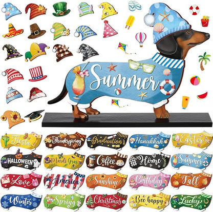 42 Pcs Interchangeable Summer Dachshund Holiday Wiener Dog Decor Seasonal by Anglechic